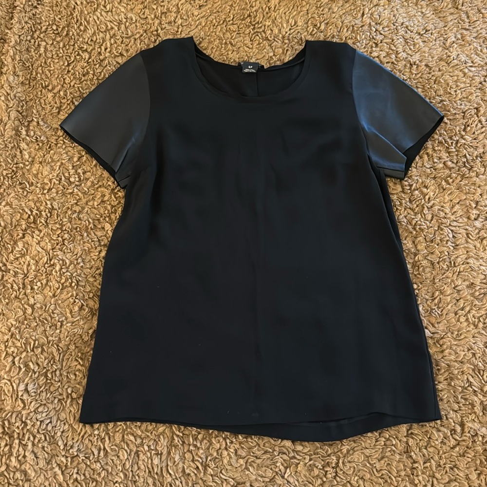 Club Monaco leather sleeve silk top